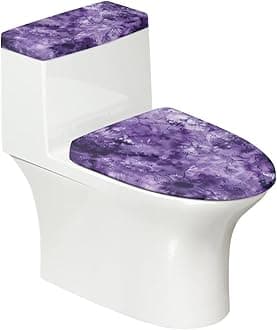 Marble Purple Toilet Lid Covers & Toilet Tank Lid Cover Elastic Edges Universal Fit Standard Oblong Elongated Toilet Home Xmas Decoration