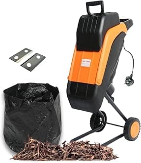 – Lazy-Shred Electric Garden Chipper Shredder Mulcher - 50L Debris Bag - Adjustable 45mm Cutting Width - Steel Blades - Powerful 2500w Motor - Safety Push Stick - Tree, Branch, Leaf