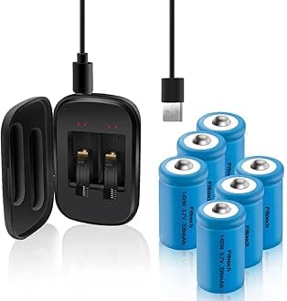 6 Pack Rechargeable 14250 Battery with Charger, Fitinoch 3.7V 1/2 AA Lithium Batteries Can Replace Disposable Battery 3.6 Volt LS 14250, ER14250, CR14250 for Laser