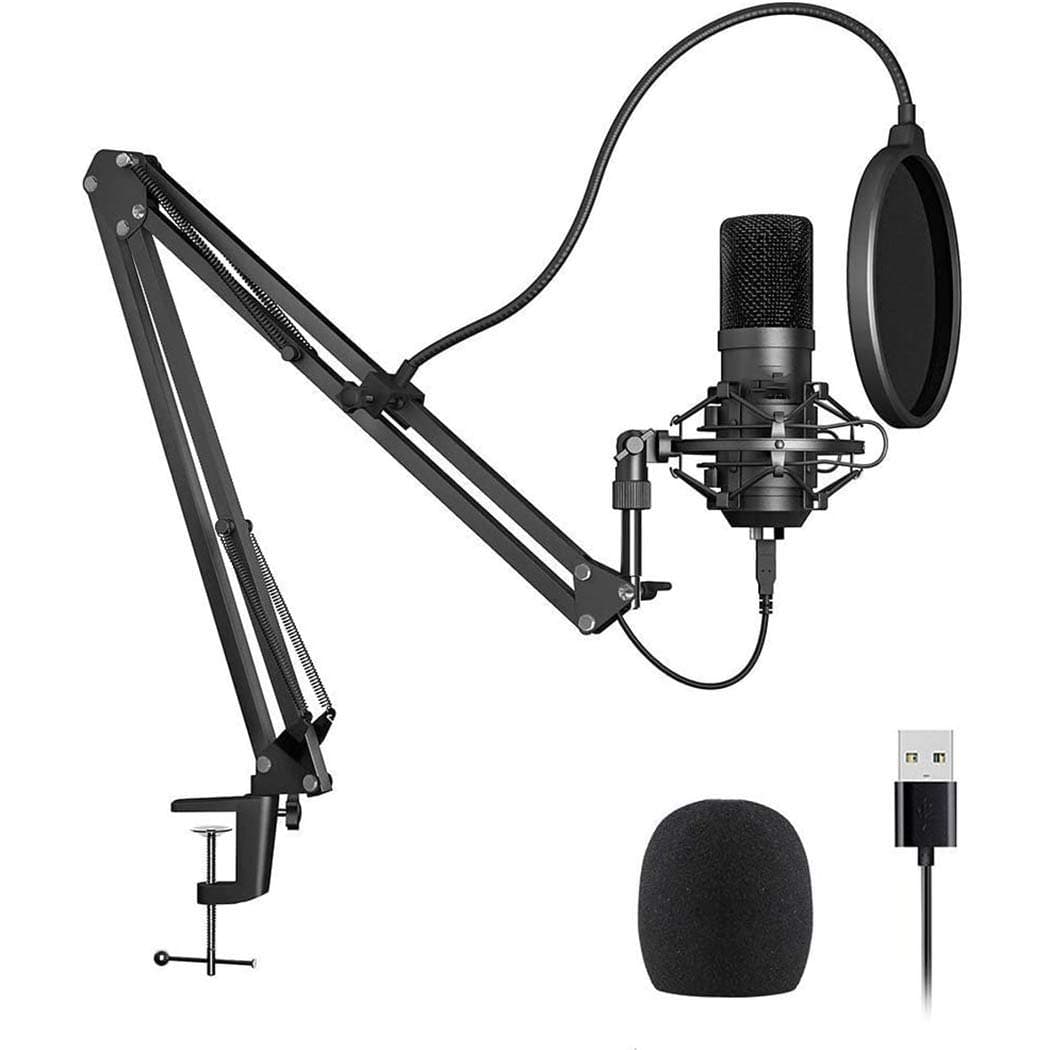 AMERTEER Studio Condenser USB Microphone -192KHZ/24BIT Computer PC Microphone Kit with Adjustable Scissor Arm Stand Shock Mount for Voice Overs Recording YouTube Karaoke Gaming Streaming- Black