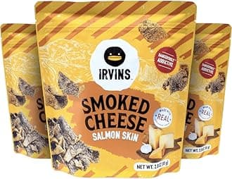 IRVINS Smoked Cheese Salmon Skin Chips Crisps | Premium Hand Cooked | Halal | High Protein | Keto-Friendly | 2.8 oz (Pack of 3)
