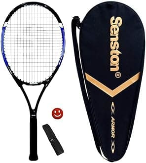 - 27 inch Tennis Racket for Adults & Beginners – Lightweight Tennis Racquet with Carry Bag, Overgrip, Vibration Dampener – Blue