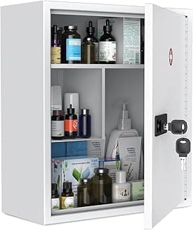Uniclife Wall Mount Medicine Cabinet with Combination & Key Lock Locking First Aid Cabinet Lockable Medical Large Capacity Medicine Organizer Secure Steel Wall Metal Storage Box, White