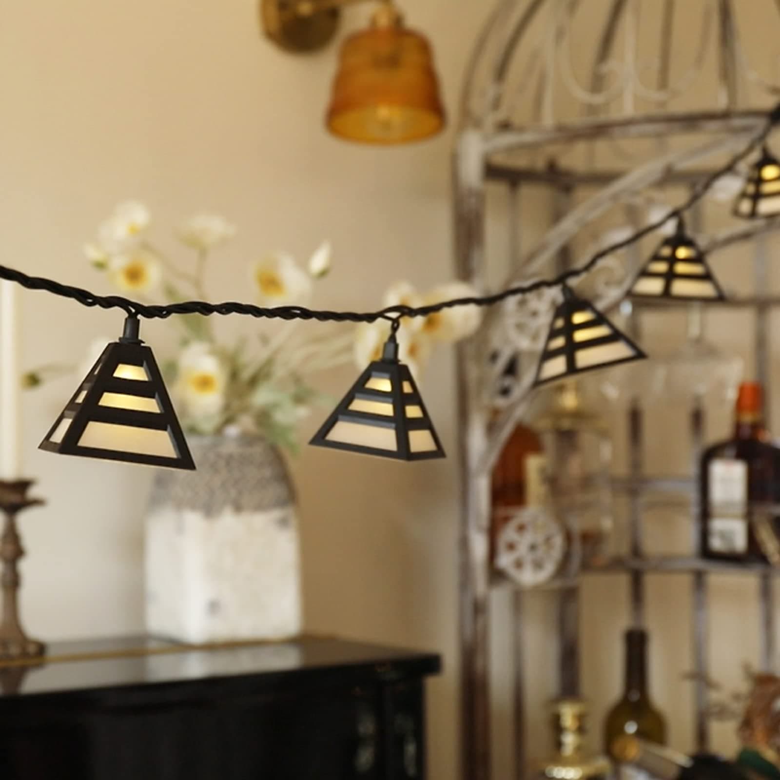10FT Decorative String Lights - 10 Pyramid Shades Lantern String Lights Connectable Waterproof Indoor Outdoor Lights for Patio Garden Backyard Camping Party