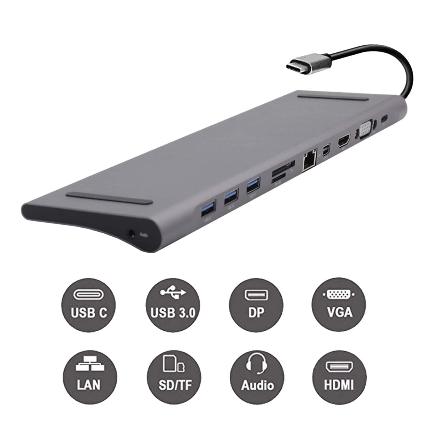 USB C Hub,Docking Station Aluminum Multi-Function 11 in 1 Hub MacBook Pro, Mini Display Port,Gigabit Ethernet,3.0 USB Ports,SD Card, Headphone/Speaker Connections,HDMI/VGA/SD/TF/RJ45/USB-C Converter
