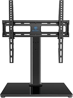 PERLESMITH Swivel Universal TV Stand/Base - Table Top TV Stand for 32-55 inch LCD LED TVs - Height Adjustable TV Mount Stand with Tempered Glass Base, VESA 400x400mm, Holds up to 88lbs