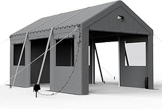 10x16 Carport Canopy, Heavy Duty Car Port, Portable Garage Carports with 4 Roll Up Doors, Grey
