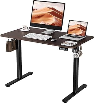 ERGOMAKER Electric Standing Desk, 43.3" x 23.6" Height Adjustable Sit Stand Desk with Splice Board for Home Office, Computer Desk Memory Preset (Black Frame, Walnut Desktop)