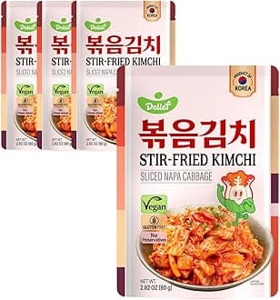 DELIEF Stir-Fried Kimchi Pouch 80g Korean Traditional Kimchi, 4 Packs