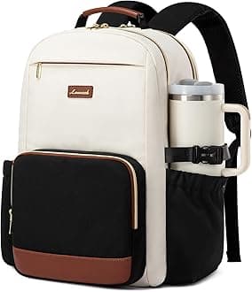 Laptop Backpack for Women with Pouch Pocket for Large Capacity Cup,15.6 Inch Laptop Computer Bag Travel Backpack Purse,Waterproof Work Business Backpack College Teacher Bags,Beige-Black-Brown