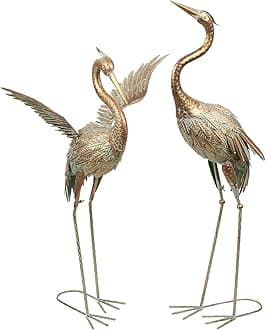 Large Garden Ornaments Outdoor, 2pcs Lifelike Metal Crane Garden Statues Sculpture, Standing Bird Art Decorations for Lawn Yard & Pond, Gifts for Women, 39 Inch