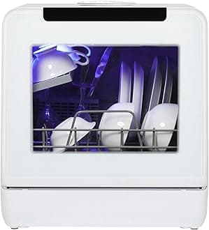 ekliptMini Table Top Dishwasher Portable Countertop Dishwasher with 6+4 Programs, Built-in 5L Water Tank Dual Water Supply Modes with Touch Control, LED Display, Drying Cycle & Fruit Wash (WHITE)