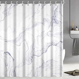 White Shower Curtain, Modern White Marble Shower Curtain for Bathroom Waterproof Abstract Liquid Shower Curtain Set with Hooks, 72x78 Inch