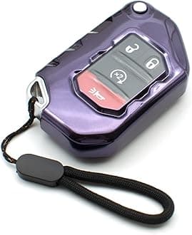MECHCOS Compatible with Jeep Wrangler JL JLU Rubicon Wagoneer Gladiator JT Sahara JLU Purple Black TPU Flip Key Fob Cover Case Remote Holder Skin Protector Sleeve Accessories