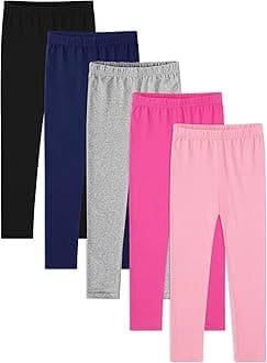 5 Pack Girls Leggings Cotton Full Length Stretchy Kids Pants Footless 5-14 Years