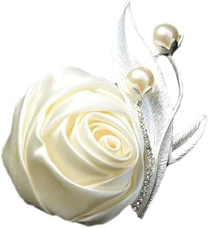 Boutonniere Bridegroom Groom Men's Boutonniere Boutineer with Pin for Wedding, Prom, Homecoming Creamy Pack of 2