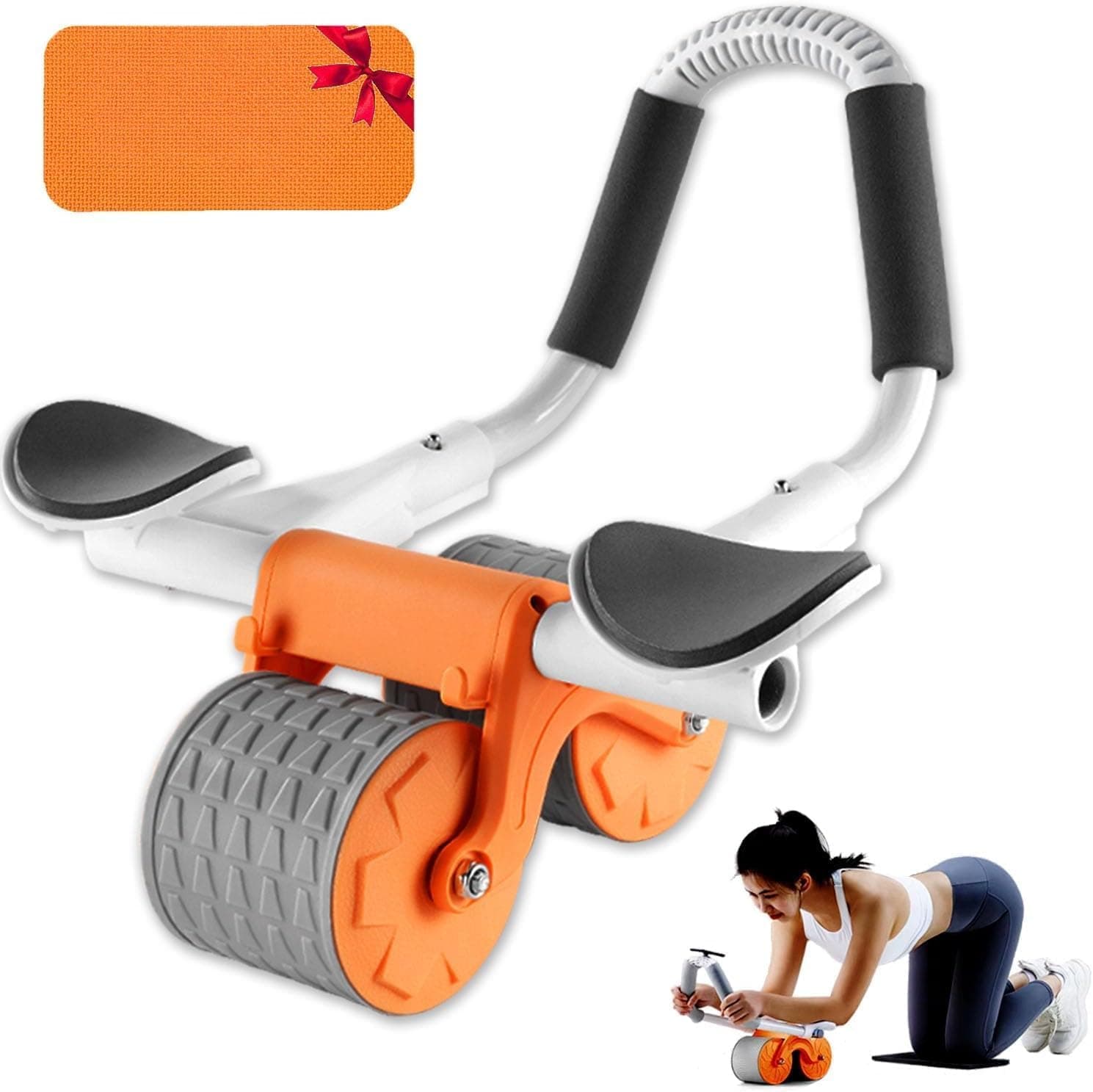 Ab Roller Wheel Exercise with Elbow Support, Automatic Rebound Abdominal Wheel, Double Wheel Ab Roller Equipment for Core Workout, Plank Abs Roller Workout for Home Gym Fitness