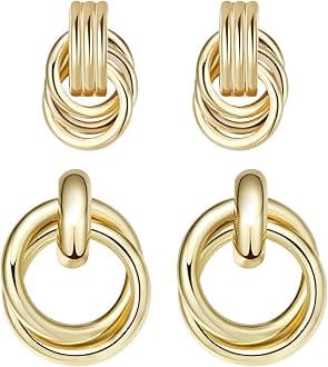 ENVYOUGold Knot Earrings Statement Chunky Drop Dangle Geometric Earrings Jewelry Gift for Women Girls