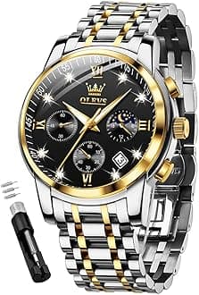 OLEVS Watch for Men, Fashion Dress Mens Watches, Stainless Steel Waterproof Analog Quartz Wristwatch, Elegant Gifts for Him - Dad & Boyfriend