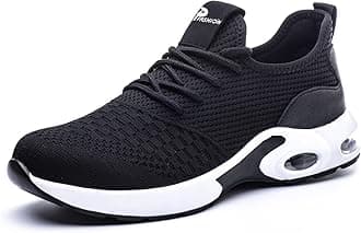 LIWEGHTSafety Shoes for Men Women Non-Slip Steel Toe Cap Trainers Mesh Breathable Lightweight Comfortable Puncture Proof Industrial Factory work Protective Black Sneakers