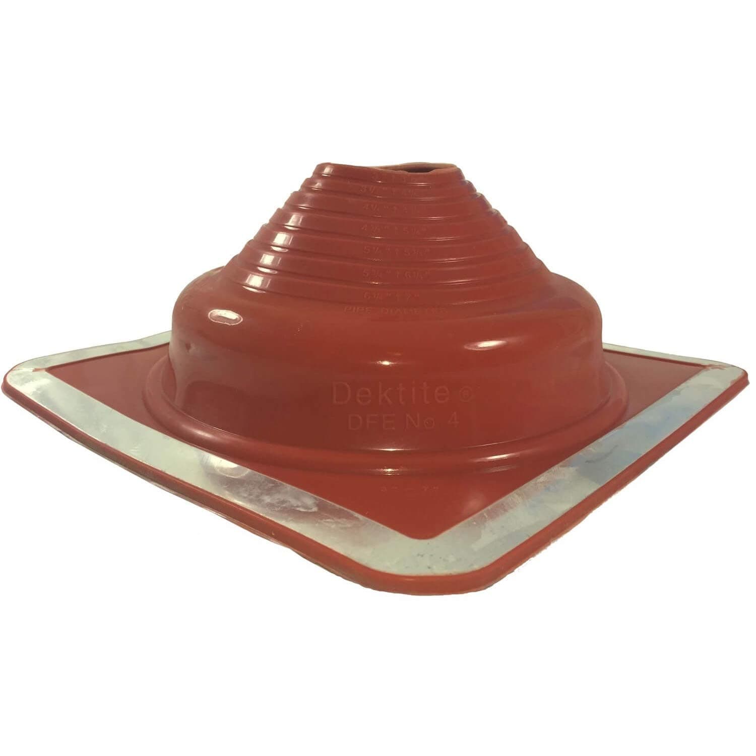 Dektite #4 RED Square Base High Temp Silicone Pipe Flashing Boot (DFE204RE) for 3" - 7" OD Pipe