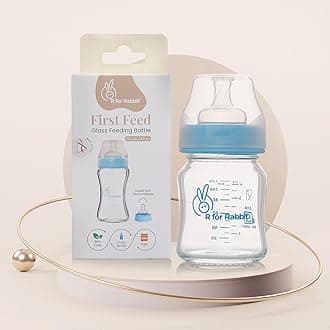 First Feed Baby Glass Feeding Bottle 120ml with Anti-Colic Wide Neck, BPA Free Soft Silicone Nipple, Milk Feeder for New Born/Infants/Toddler Kids of 0+ Months (Lake Blue)