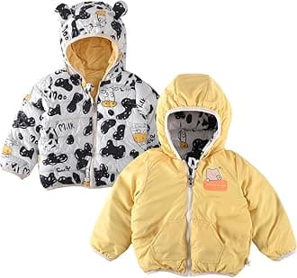 Bold N ElegantCartoon Print Reversible Winter Standard Length Puffer Jacket For Kids Hooded Coat Jacket With Fleece Lining For Boy's & Girls