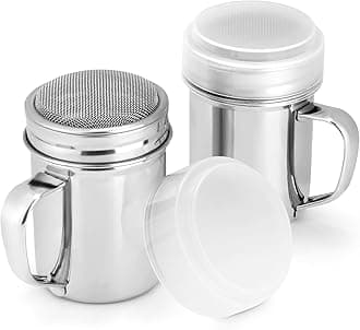 Accmor 2 Pack Powdered Sugar Shaker Duster with Lid, Cinnamon Shaker Flour Sifter, Fine Mesh Stainless Steel Dredge for Baking Soda Flour Cinnamon Cocoa