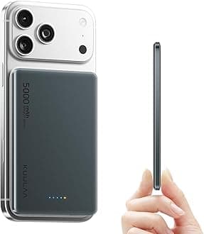 Kuulaa Magsafe Power Bank Slim 5000mAh 0.3inch Wireless Power Bank PD 20W USB C Fast Charging, Wireless Battery Pack Magnetic Portable Charger for iphone 16/15/14/13/12 Series, Gris