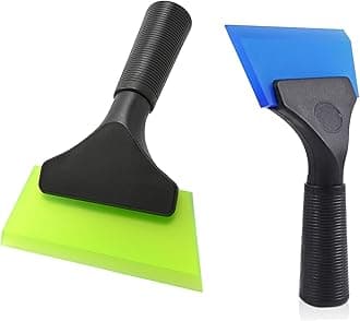 FOSHIO Small Squeegee with 13.5 cm Dark Blue and Green Rubber Knife, Mini Wiper Window Colour Tool for Mirror Glass, Window Cleaner with Non-Slip Handle, Pack of 2
