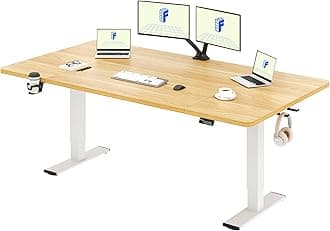 180 * 80cm Electric Standing Desk Adjustable Standing Desk Sit Stand Up Desk Computer Desk with Hook Memory Function for Office and Home (Maple+White)