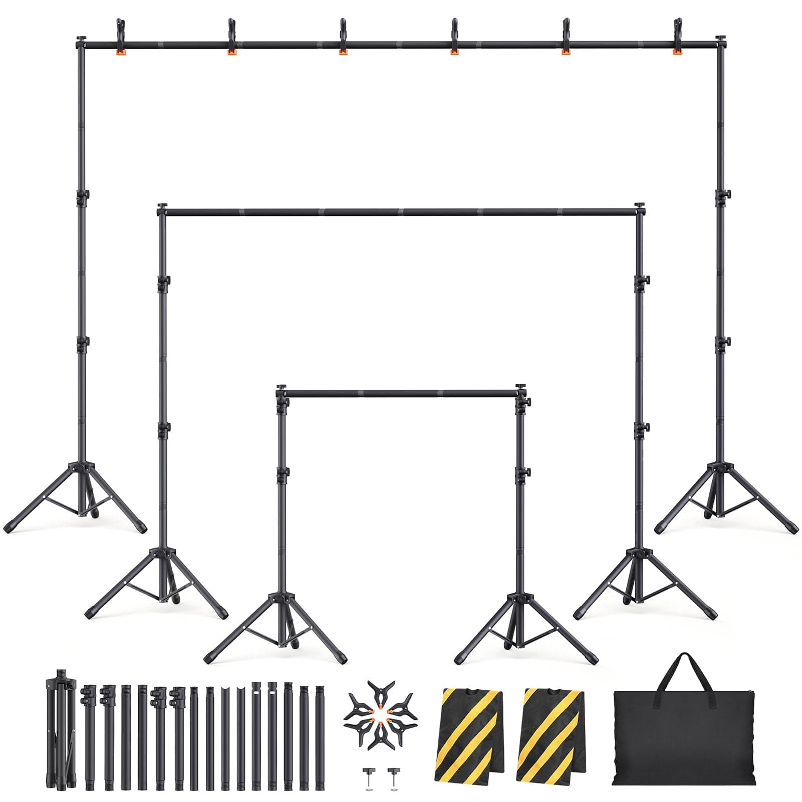Backdrop Stand Kit - 6 Widths, 10x7.5ft Adjustable Background Stand for Parties & Studio Photography