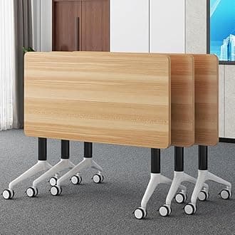 Alfalfalulu Conference Table, Folding Conference Room Tables with Flip-Top Design, Mobile Rectangular Modular Tables for Office Meetings and Training Sessions (Yellow, 55.1×15.7×29.5in)