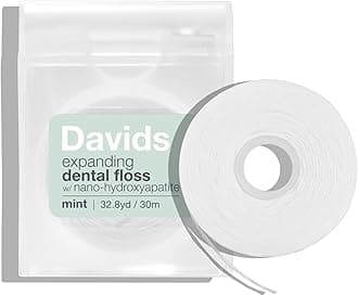 Expandable Dental Floss + Refill with Hydroxyapatite, Woven Fibers that Won't Break, Waxed, Vegan, Cocoa Butter and Mint, Kid Friendly, Refillable Dispenser, 66 Yards