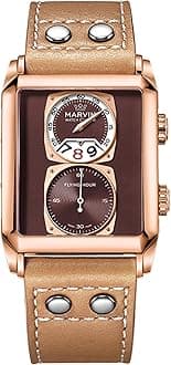 marvin Watches for Men Swiss Mens Watch in Stainless Steel with Leather Strap and Rectangular Sapphire Glass Dial, Quartz Movement, 50M Waterproof