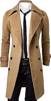 Men's Casual Trench Coat Slim Fit Notched Collar Long Jacket Business Overcoat Double Breasted Pea Coat