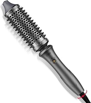 Thermal Brush Curling Brush - STYLUX 1.7 Inch Blowout Volumizer with Flexi-Fit for Hair Straightening, Heated Round Styler Tool, Hair Straightener and Curler 2 in 1, Dual Voltage, Metallic Gray