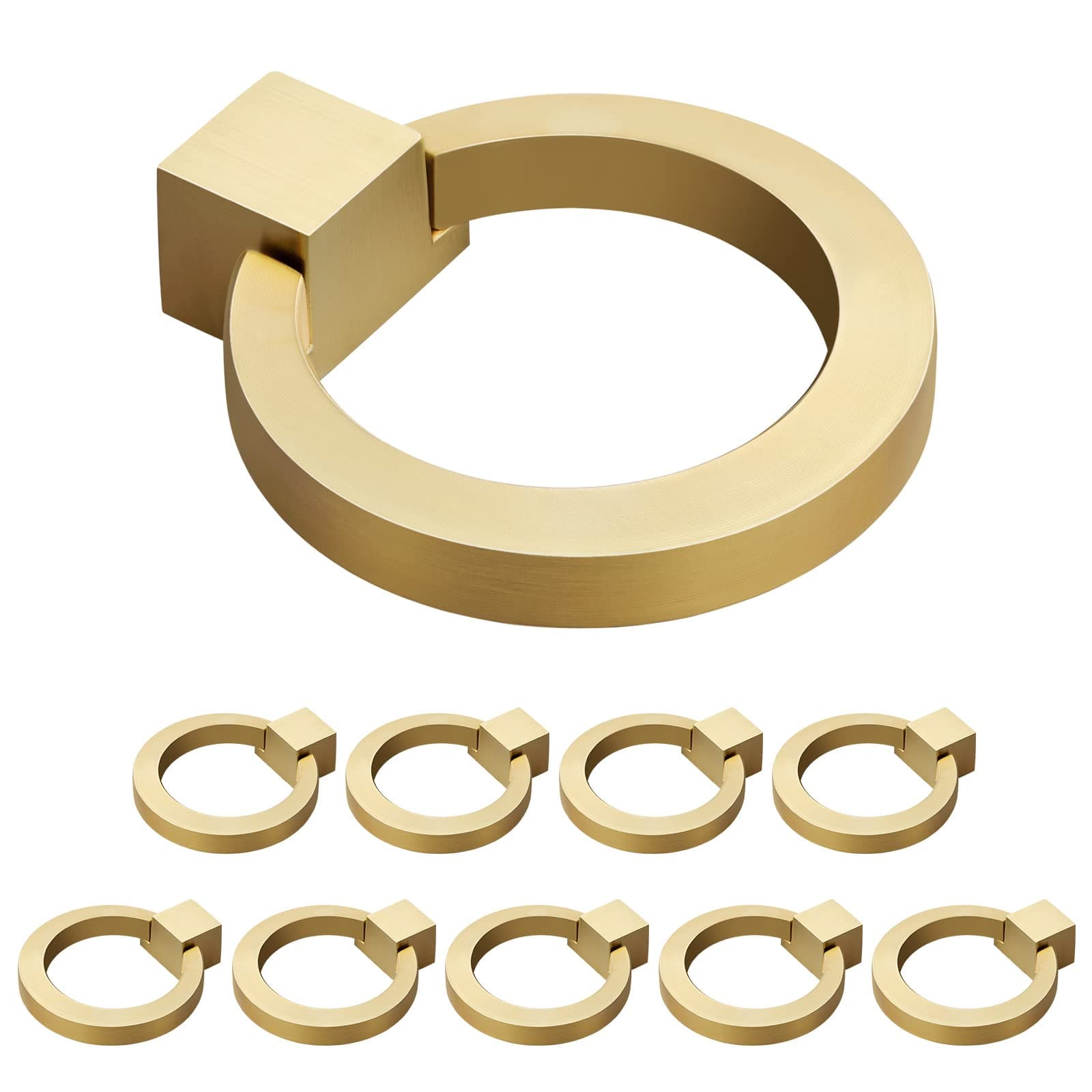 WEAVERBIRD Zinc Alloy Cabinet Knobs Gold Kitchen Hardware Drawer Pulls Rings Brushed Brass Single Hole Handles 1.57" Diameter, Pack of 10