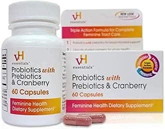 vH essentials Probiotics with Prebiotics and Cranberry Feminine Health Supplement, 60 Count (2 Pack)