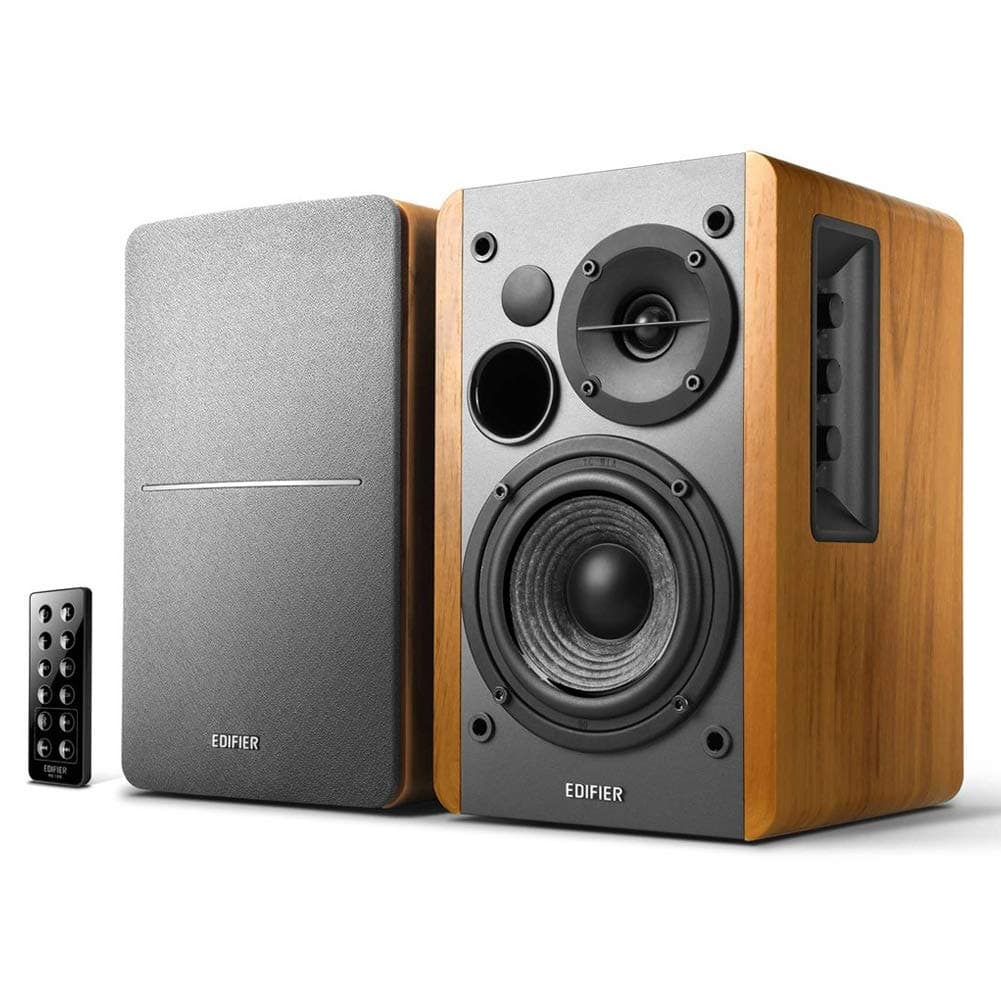 Edifier R1280DB Powered Bluetooth Bookshelf Speakers - Optical Input - Wireless Studio Monitors - 4 Inch Near Field Speaker - 42W RMS - Wood Grain Brown