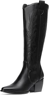 DREAM PAIRSCowboy Boots,Western Cowgirl Boots for Women,Knee High Boots,Comfortable and Fashion Pull On Zipper Chunky Heel Pointed Toe Embroidered Boots