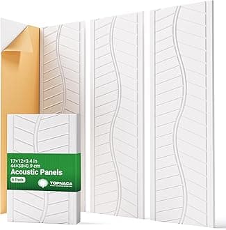 6 Pack Acoustic Panels Sound Absorbing for Recording Studio Walls, White Self-Adhesive Leaf Textured Decorative Art Ceiling Tiles - Acoustical Treatments for Home Office Room Door 17"×12"×0.4"