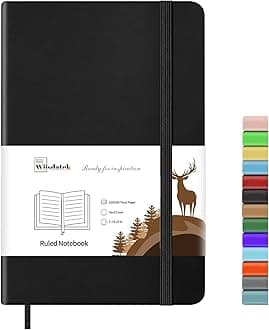 Notebook Journal, Lined Leather Hard Cover,100Gsm Thick Paper with Inner Pocket for Writing Note Taking Office School,5"×8.25"(Black)