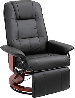 HOMCOM Swivel Recliner Chair, PU Leather Reclining Armchair with Retractable Footrest, Lounge Chair with Wood Base and Adjustable High Back for Small Spaces, Living Room, RV, Bedroom, Black