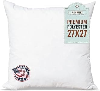 Pillowflex Premium Polyester Throw Pillow Insert - 27x27 - Ultra Soft Small Square Throw Pillow, Couch Sham, Lumbar, Back, Sofa - Machine Washable - Decorative Accent Form - 1 Soft Pillow
