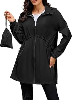 PITINAN Rain Jackets for Women Waterproof Packable Raincoat Womens Lightweight Rain Jacket Women Plus Size Lightweight Raincoat Black XXL
