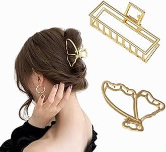 Gold Hair Claw Clips: 2 Pcs Metal Clips for Thick Hair, Long Big Jaw Butterfly Clips, Styling Accessories, Clamps for Women