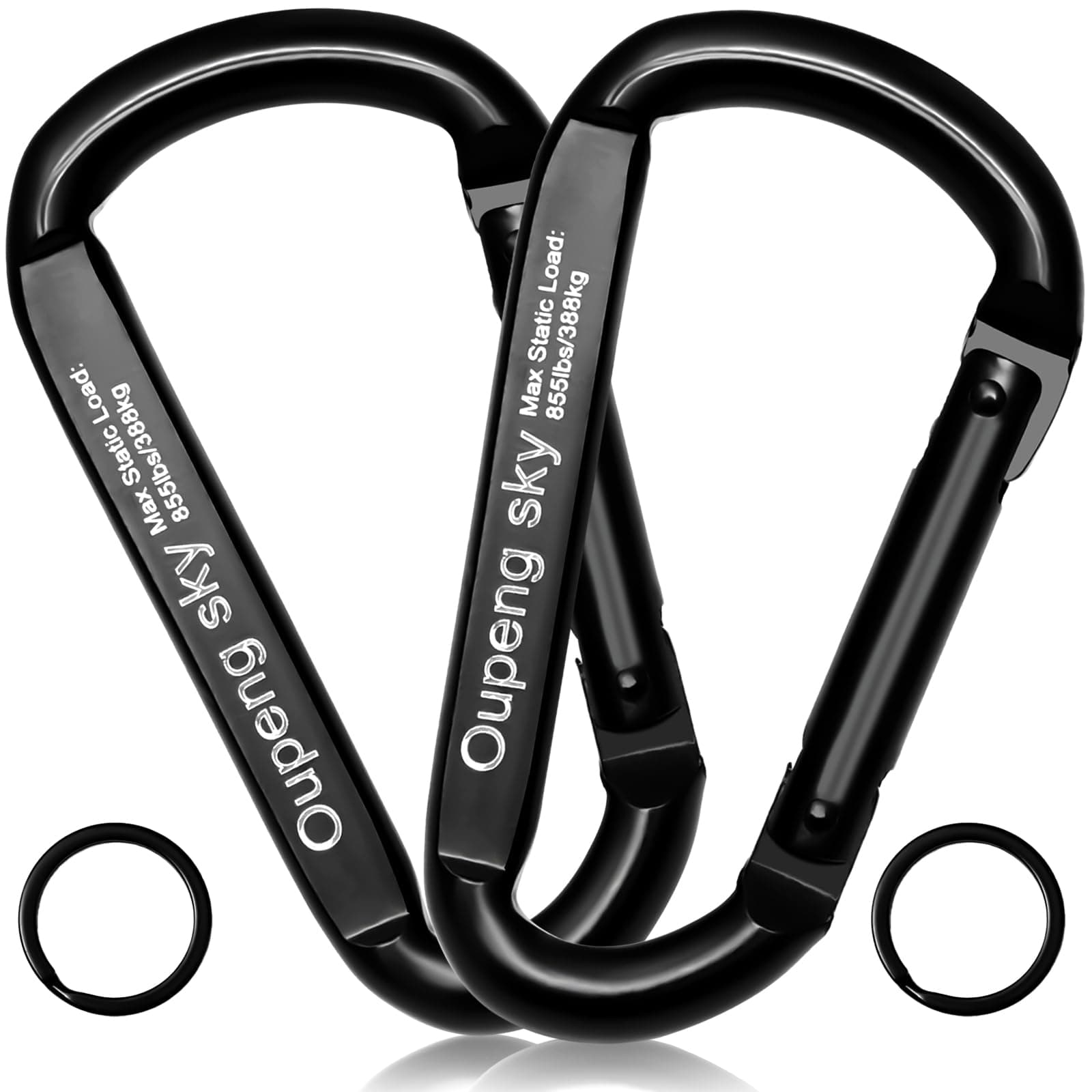 Improved Durable Multipurpose Spring-Loaded Gate Iron D Shape Carabiners Keychain Clip set - 2-Pack (3" , Black)