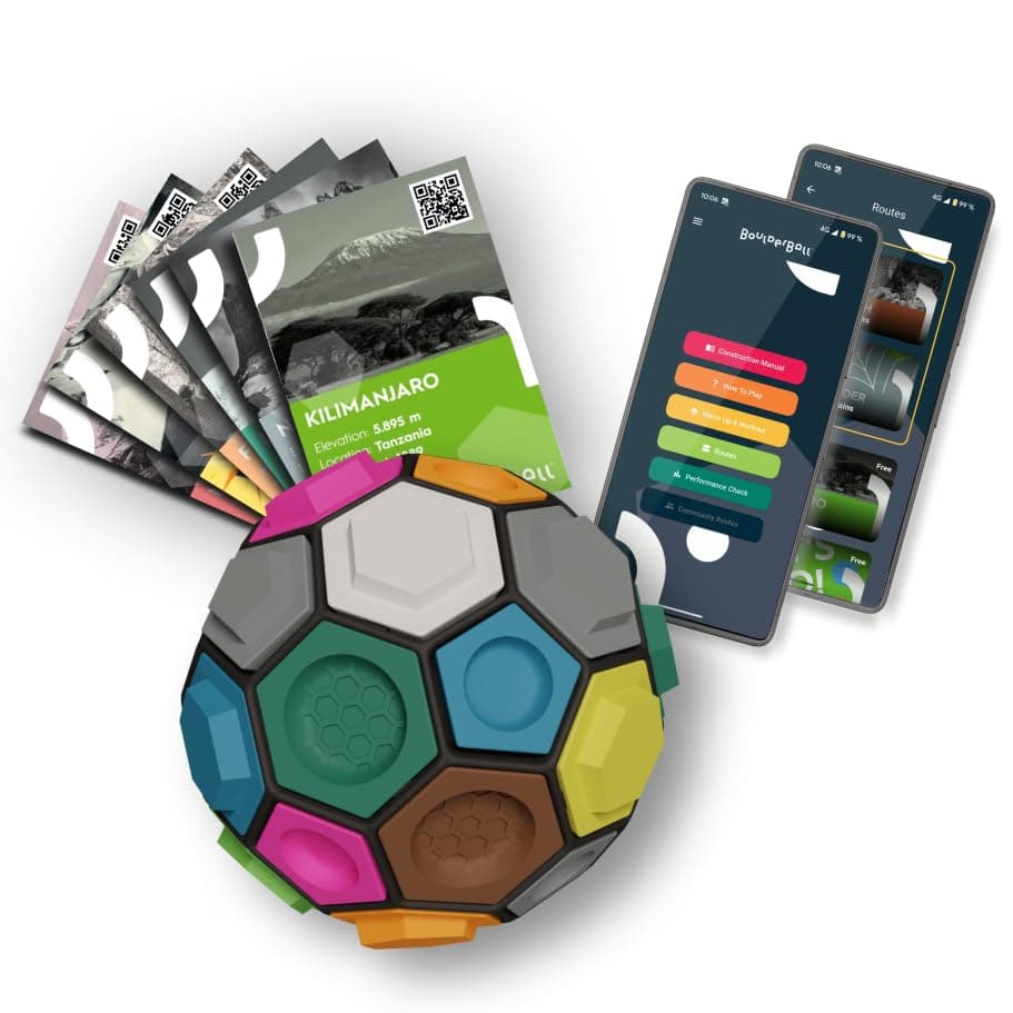 BOULDERBALL Basic 3D Climbing Ball – World first, climbing in the smallest space – trains concentration, creativity, and dexterity. Award-winning climbing game with free app.