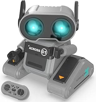RC Robot Toys for Kids, Rechargeable Remote Control Robot Toy for Boys & Girls, with Auto Demo, Dance Moves, Music, Shining 7 Colors LED Eyes & Flexible Head, Ears & Arms
